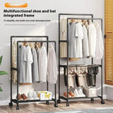 Coat Rack Movable Double Clothes Shelf Simple Rod Clothes  Floor-Standing Bedroom Telescopic Floor Hangers Storage Coat Rack