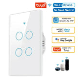 Tuya US WiFi Smart Wall Switch RF433 1/2/3/4 Gang No Neutral Wire Touch Sensor LED Light Switches Smart Home Alexa Google Home