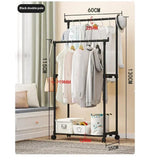 Coat Rack Movable Double Clothes Shelf Simple Rod Clothes  Floor-Standing Bedroom Telescopic Floor Hangers Storage Coat Rack