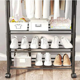 Coat Rack Movable Double Clothes Shelf Simple Rod Clothes  Floor-Standing Bedroom Telescopic Floor Hangers Storage Coat Rack